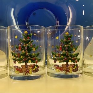 4 Vintage Christmas Tree Cocktail Glasses